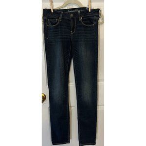 American Eagle Jeans Womens Size 6 Long Blue Super Stretch Skinny Mid Rise